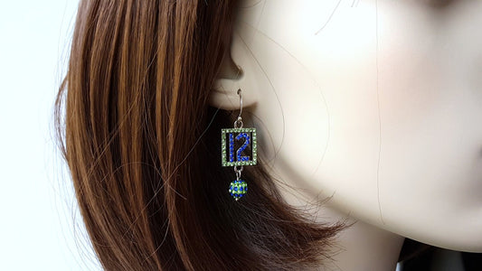 Seahawks 12 Fan Earrings, Seahawks Jewelry, Seahawks Earrings, Seahawks Bling, Blue Friday, 12th Man, 12th Woman, Seahawk Earrings - Bling